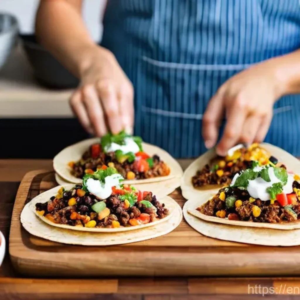 멕시코식 퀘사디아 요리법 - **"Quesadilla Bar Feast: A vibrant and inviting 'quesadilla bar' setup in a brightly lit, modern kit...