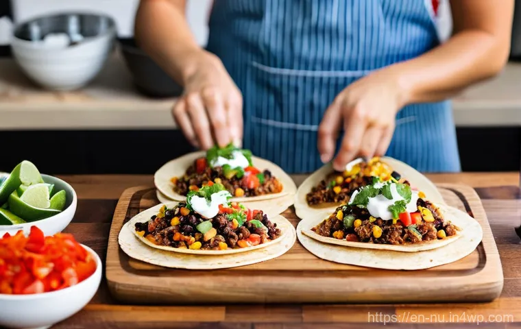 멕시코식 퀘사디아 요리법 - **"Quesadilla Bar Feast: A vibrant and inviting 'quesadilla bar' setup in a brightly lit, modern kit...