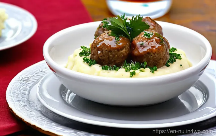 스웨덴 미트볼 만들기 - **Prompt 2: Rolling and Searing the Swedish Meatballs**
    A dynamic, medium shot showcasing the ha...